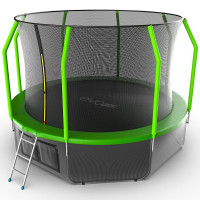 Батут с внутренней сеткой и лестницей EVO Jump Cosmo 12ft + нижняя сеть, зеленый
