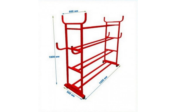 Стеллаж на колесиках для мячей-обручей-прыгалок разборный (цвет красный) Dinamika 600_380
