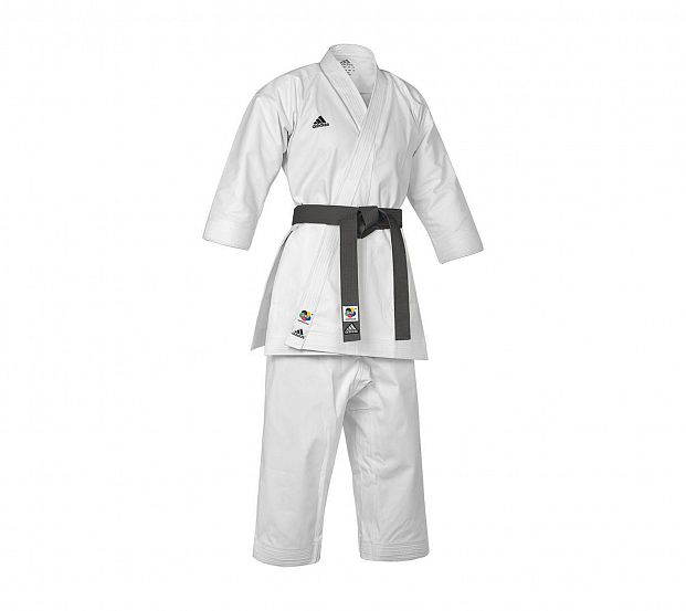 Кимоно для карате подростковое Adidas K999 Shori Karate Uniform Kata WKF белое с черным логотипом 621_553