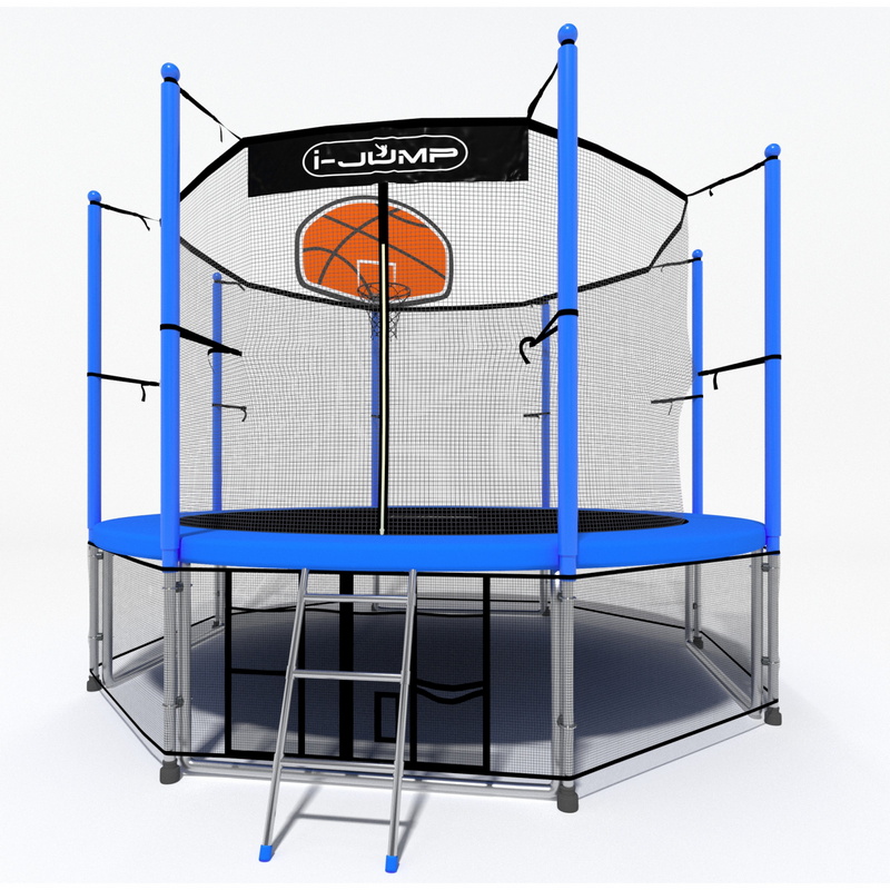 Батут i-Jump Classic Basket 8FT 244 см с нижней сетью и лестницей синий 800_800