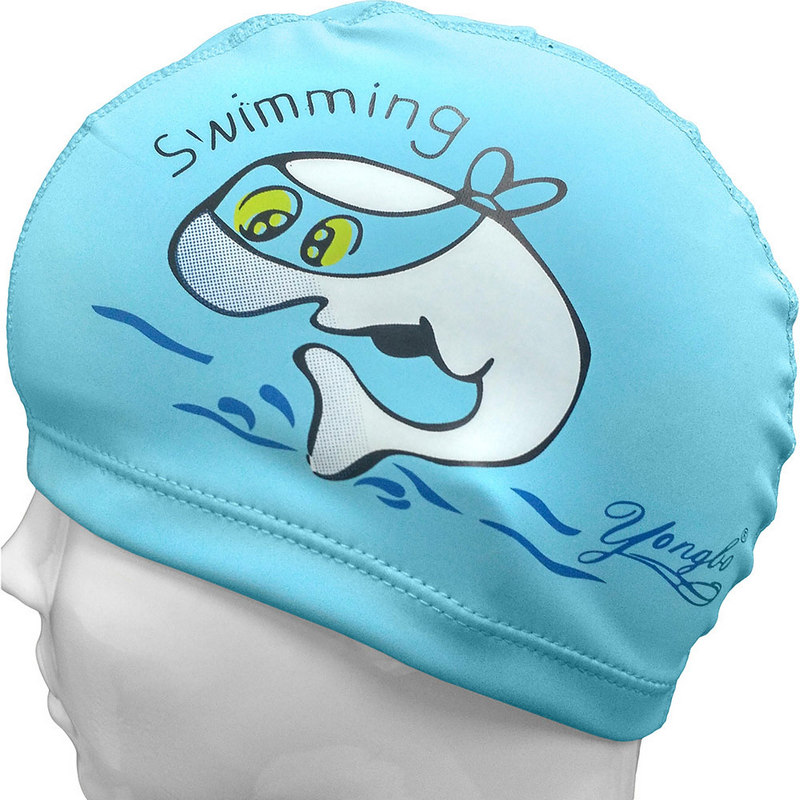 Шапочка для плавания Sportex детская ПУ (голубая Дельфин) C33682-2 800_800
