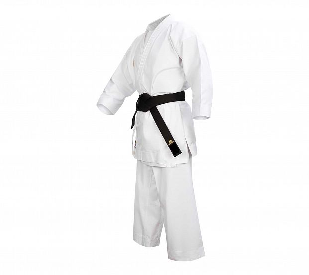 Кимоно для карате подростковое Adidas K300 Taikyoku Hybrid Cut WKF белое с золотым логотипом 621_553