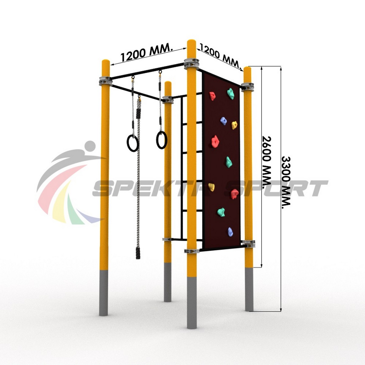 Детский воркаут комплекс с канатом, кольцами, скалодромом и шведской стенкой Spektr Sport 1200_1200